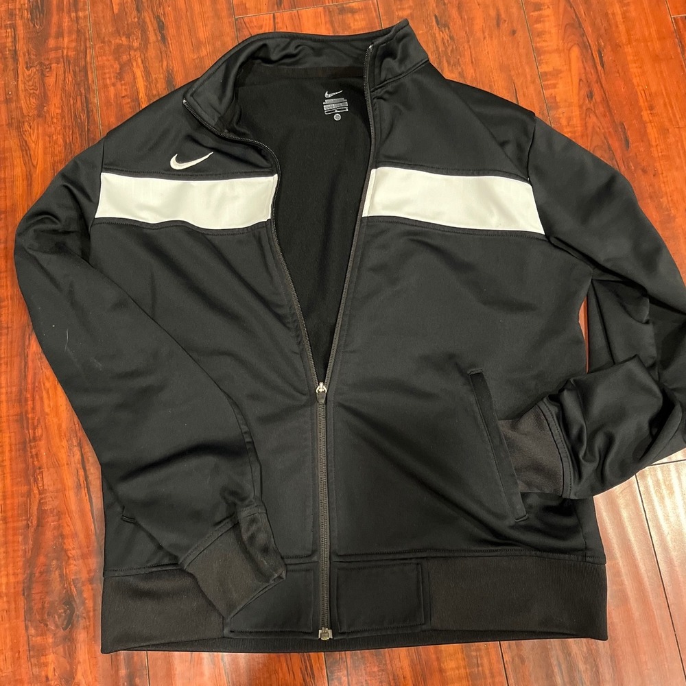 Nike Womens Track Jacket Black White Stripe Full Zip Mock Neck Athletic Small